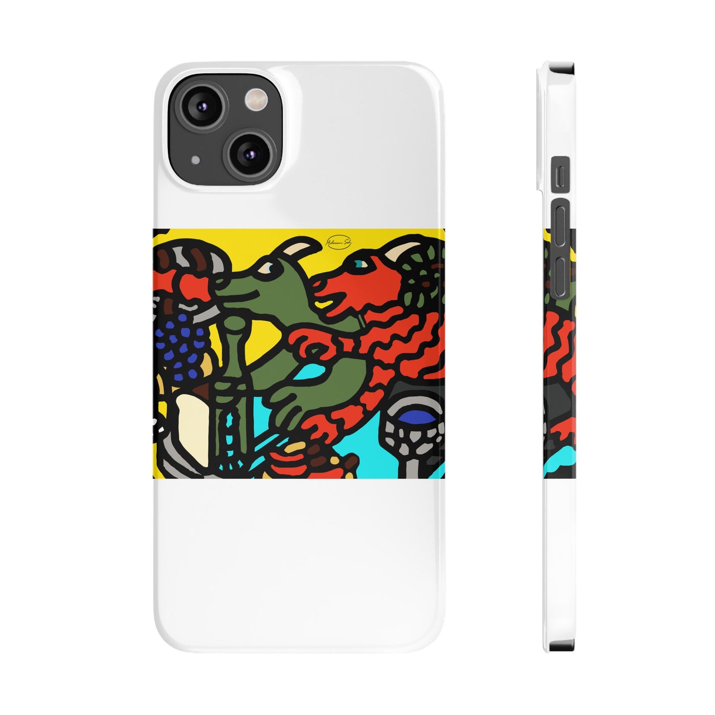 Two dragons enjoying a feast together Slim Phone Case