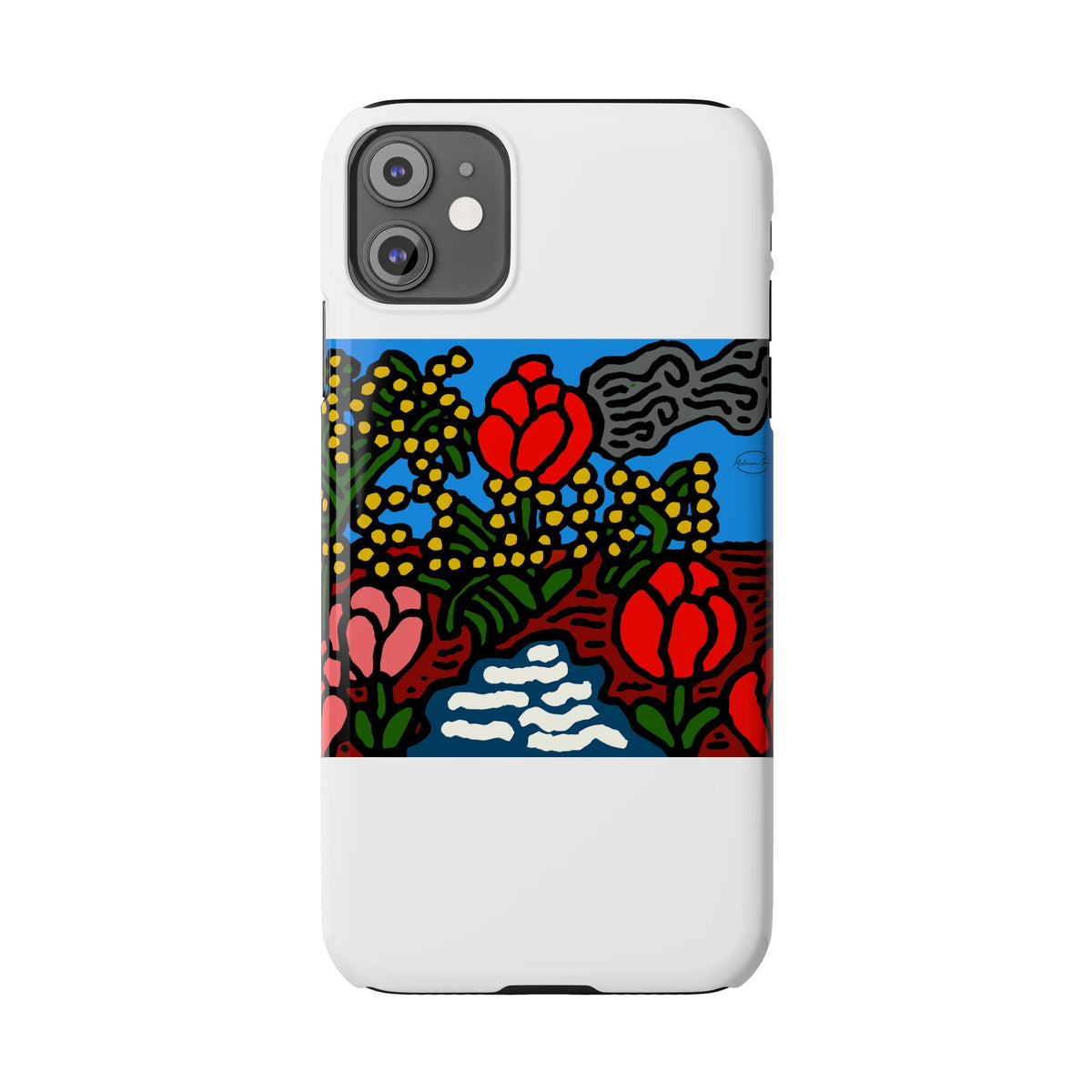 A field of tulips next to a wattle Slim Phone Case