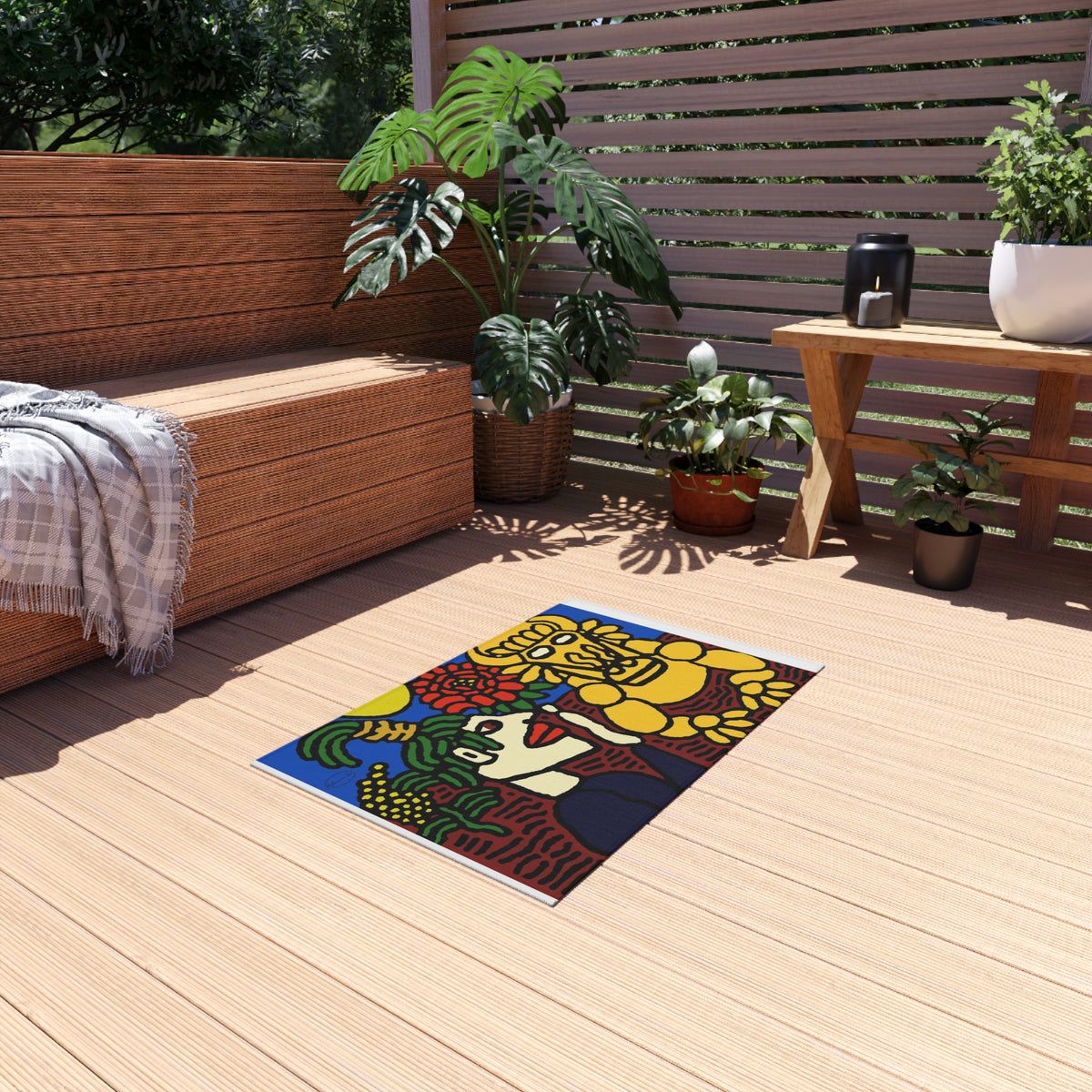 The warrior hailing the mighty golden dragon — Outdoor Rug
