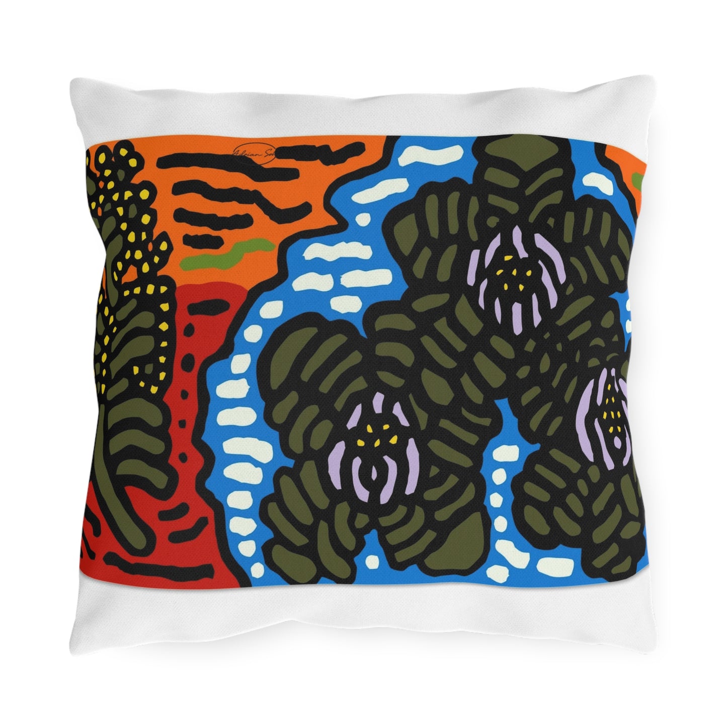 The Sri Lankan Water Lilies Meets The Australian Wattle — Outdoor Pillow