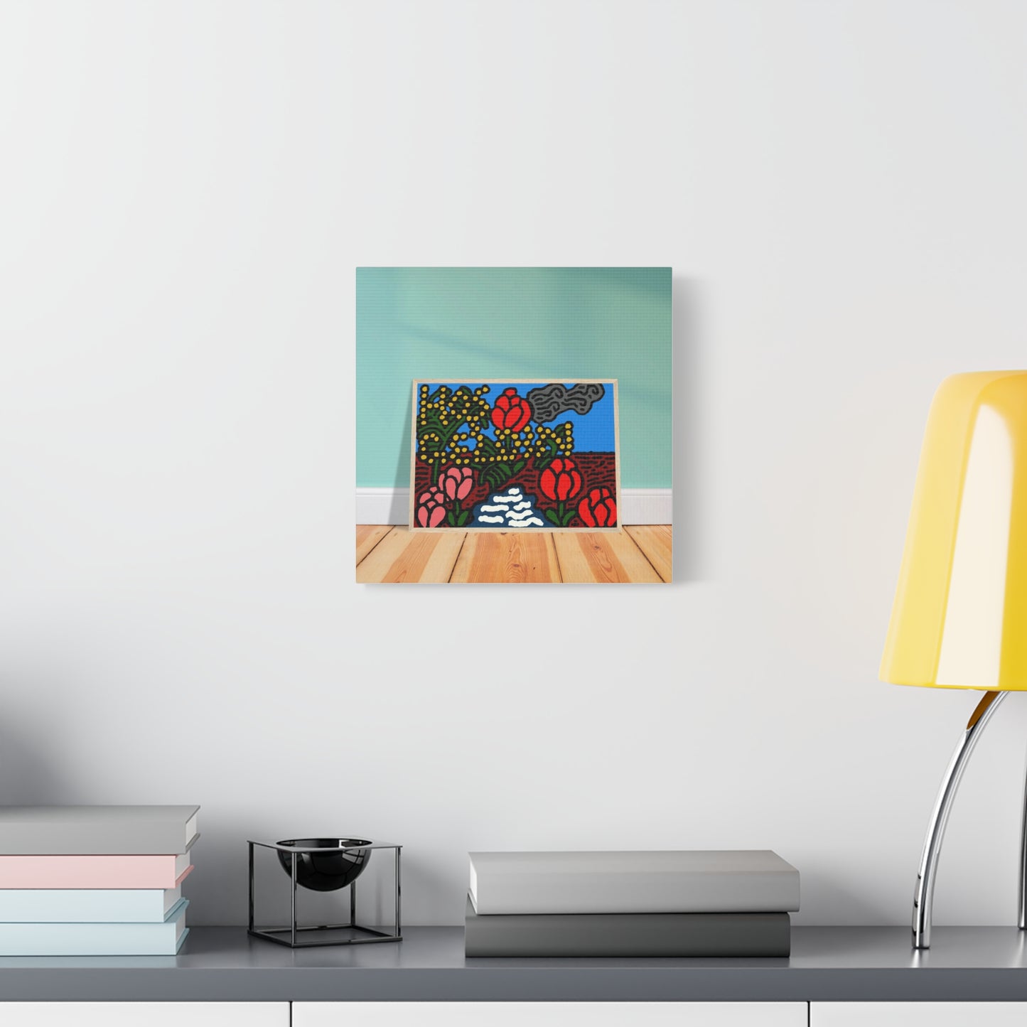 A field of tulips next to a wattle Canvas (Small)