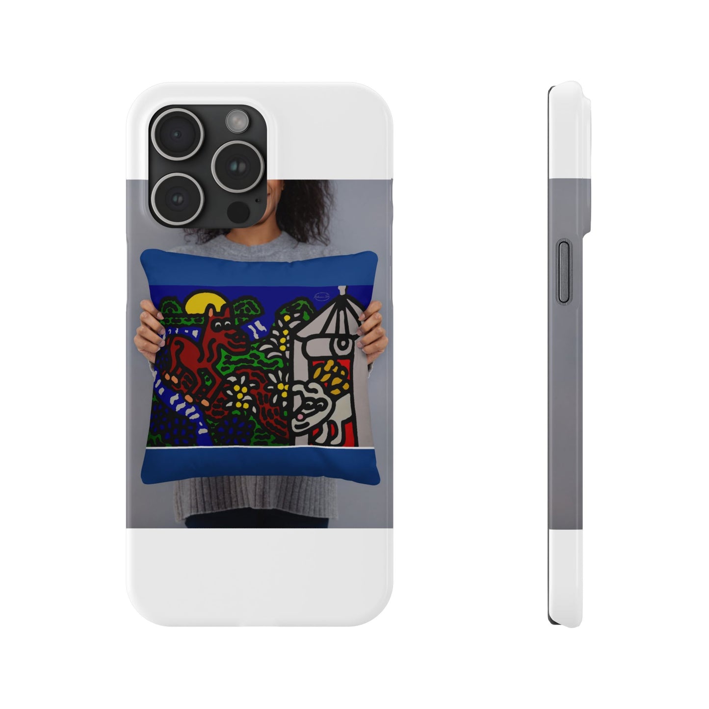 Bunny welcoming a friendly horse on his journey Slim Phone Case