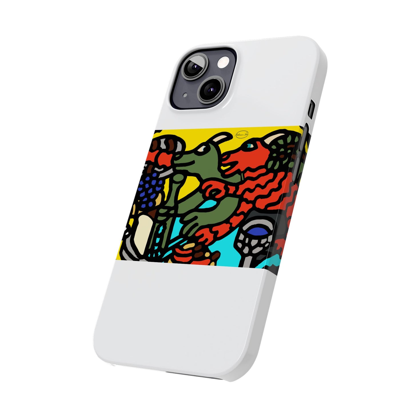 Two dragons enjoying a feast together Slim Phone Case