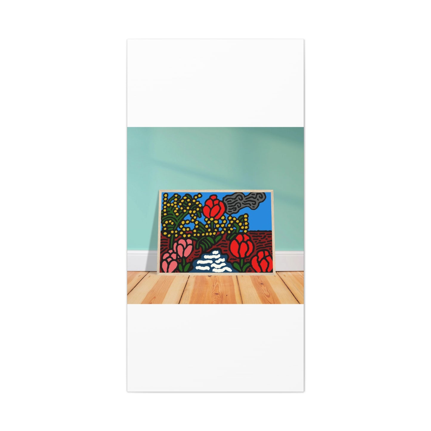 A field of tulips next to a wattle Canvas (Large)