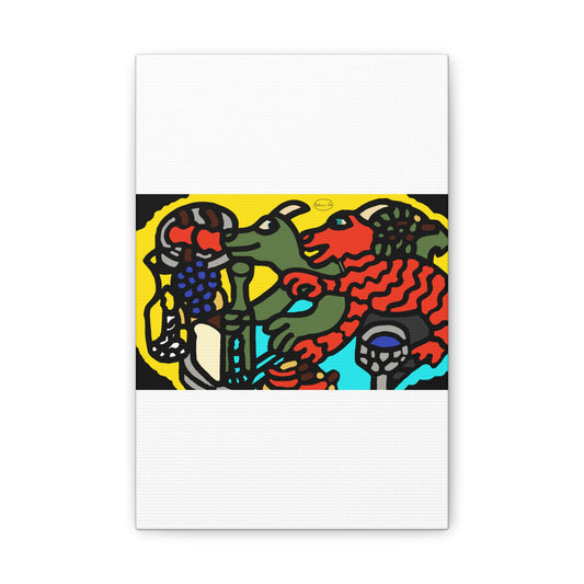 Two dragons enjoying a feast together Canvas (Small)