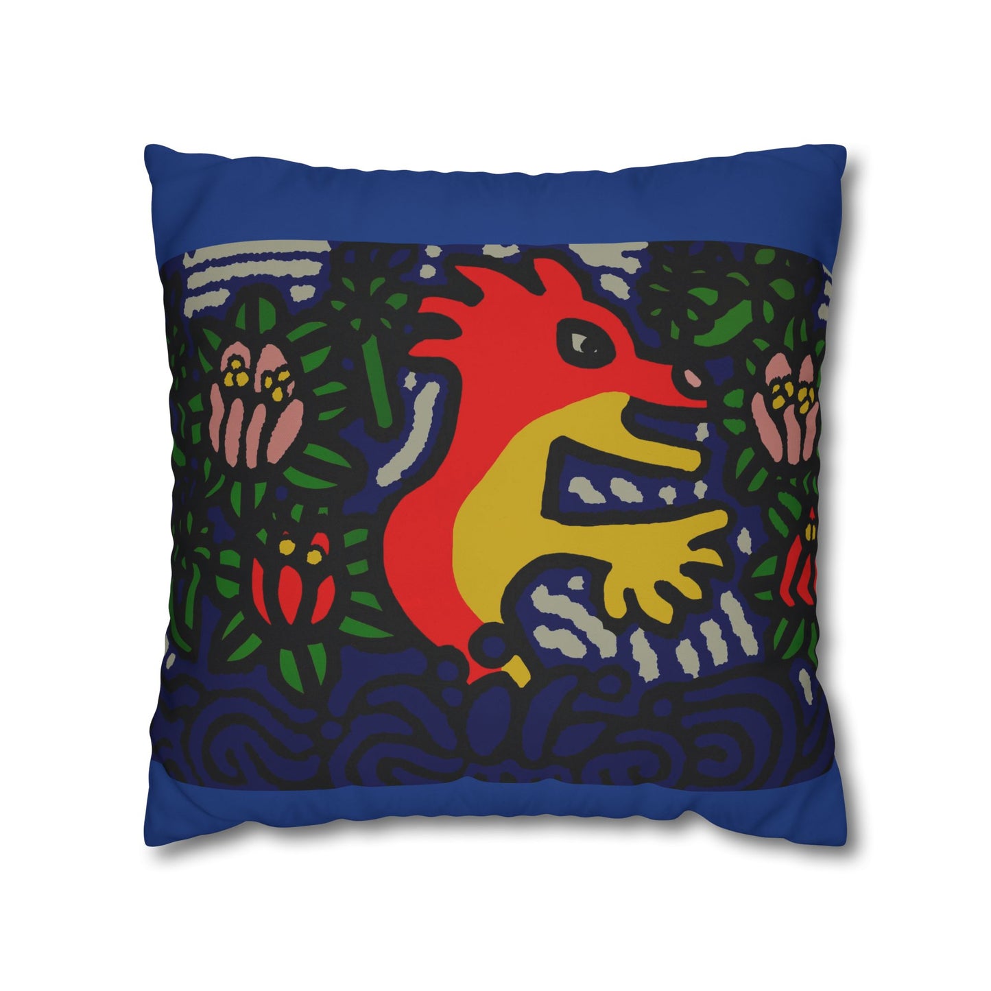Colorful Folk Art Fox Throw Pillowcase — Square Poly Canvas Decorative Pillow Cover - Breaking through the surface of a lotus pond.