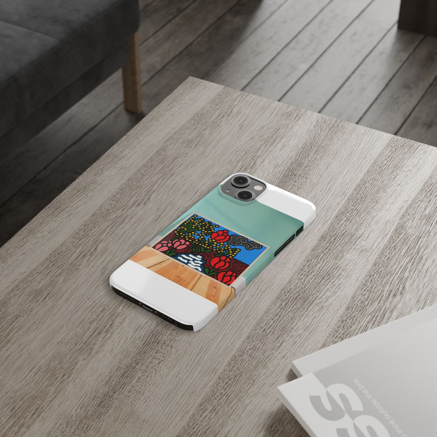 A field of tulips next to a wattle Slim Phone Case