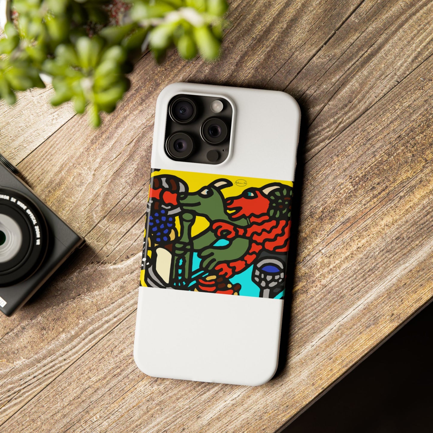Two dragons enjoying a feast together Slim Phone Case