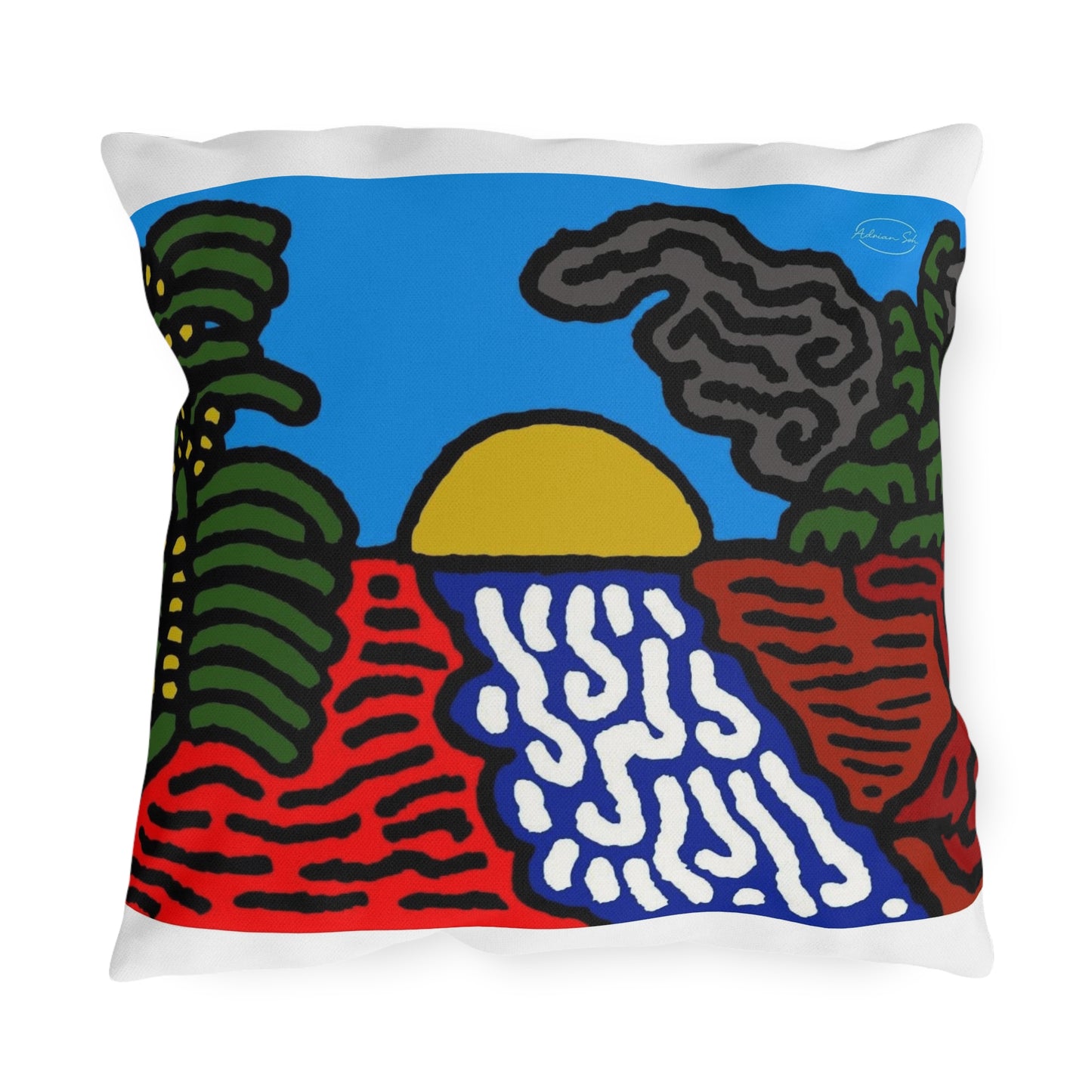 The river that joins the Australian wattle — Outdoor Pillow