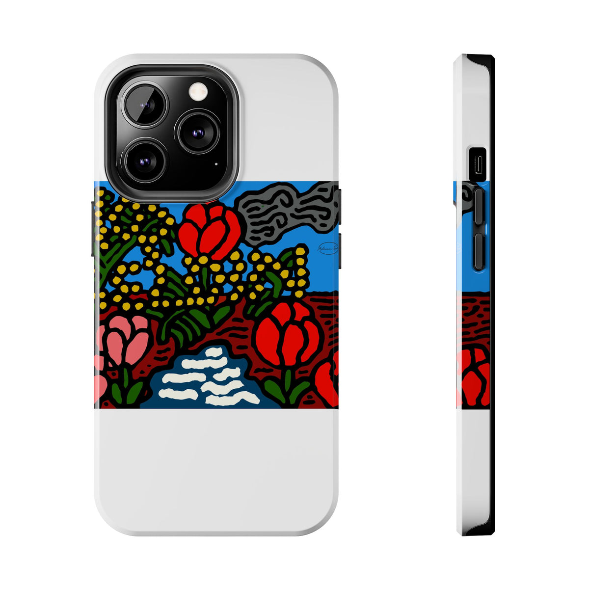 A field of tulips next to a wattle Tough Phone Case
