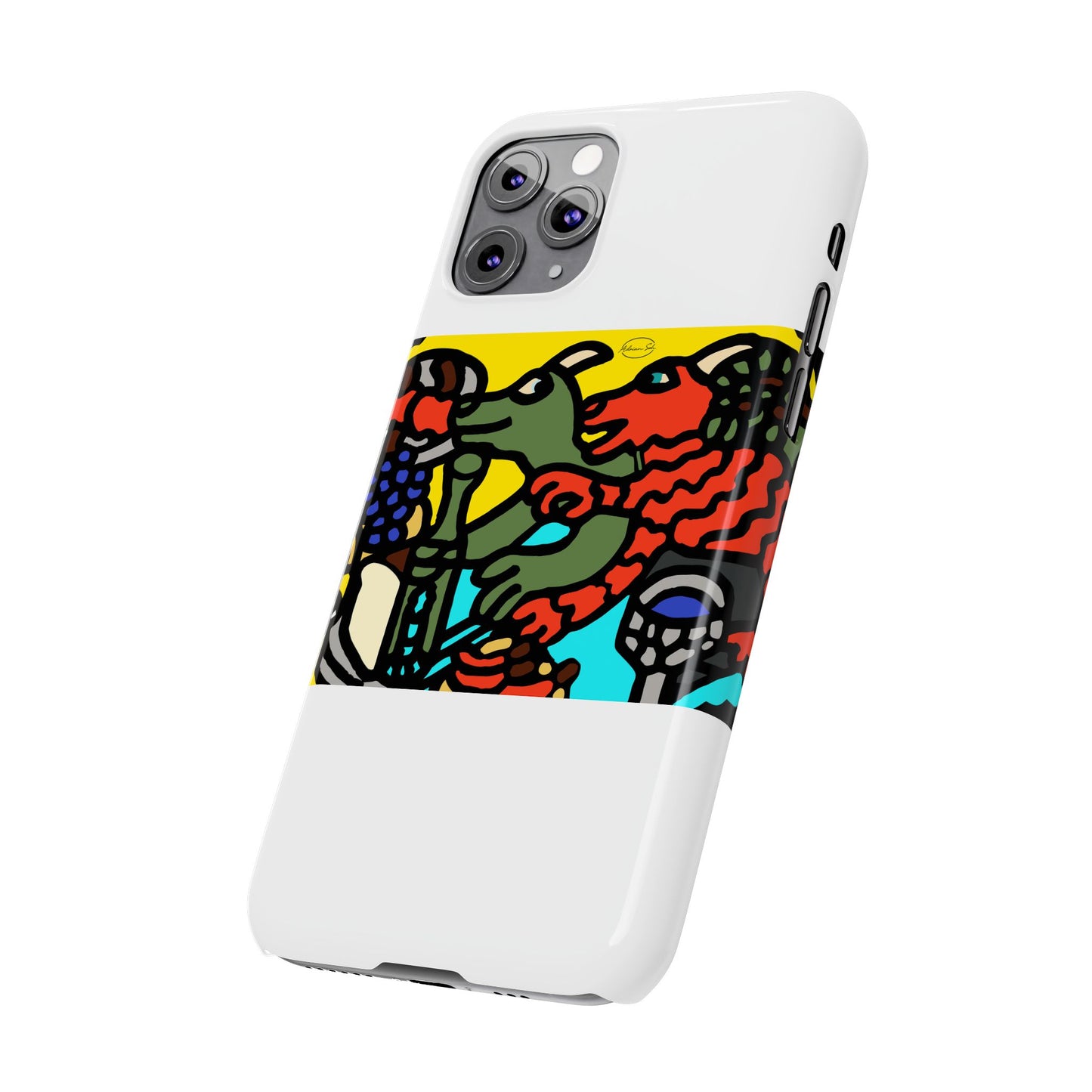 Two dragons enjoying a feast together Slim Phone Case