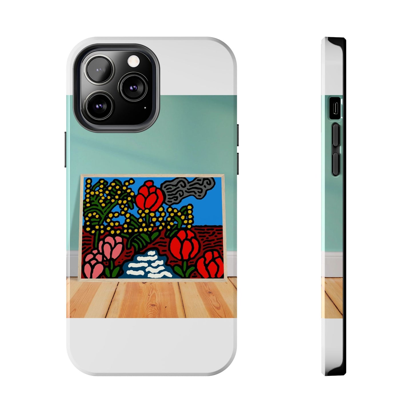 A field of tulips next to a wattle Tough Phone Case
