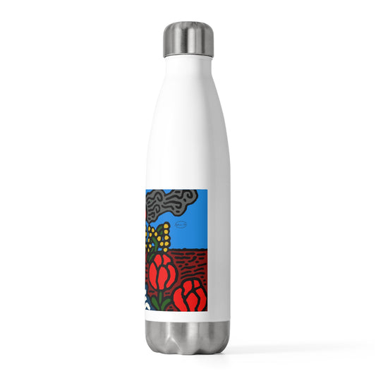 A field of tulips next to a wattle Stainless Steel Water Bottle