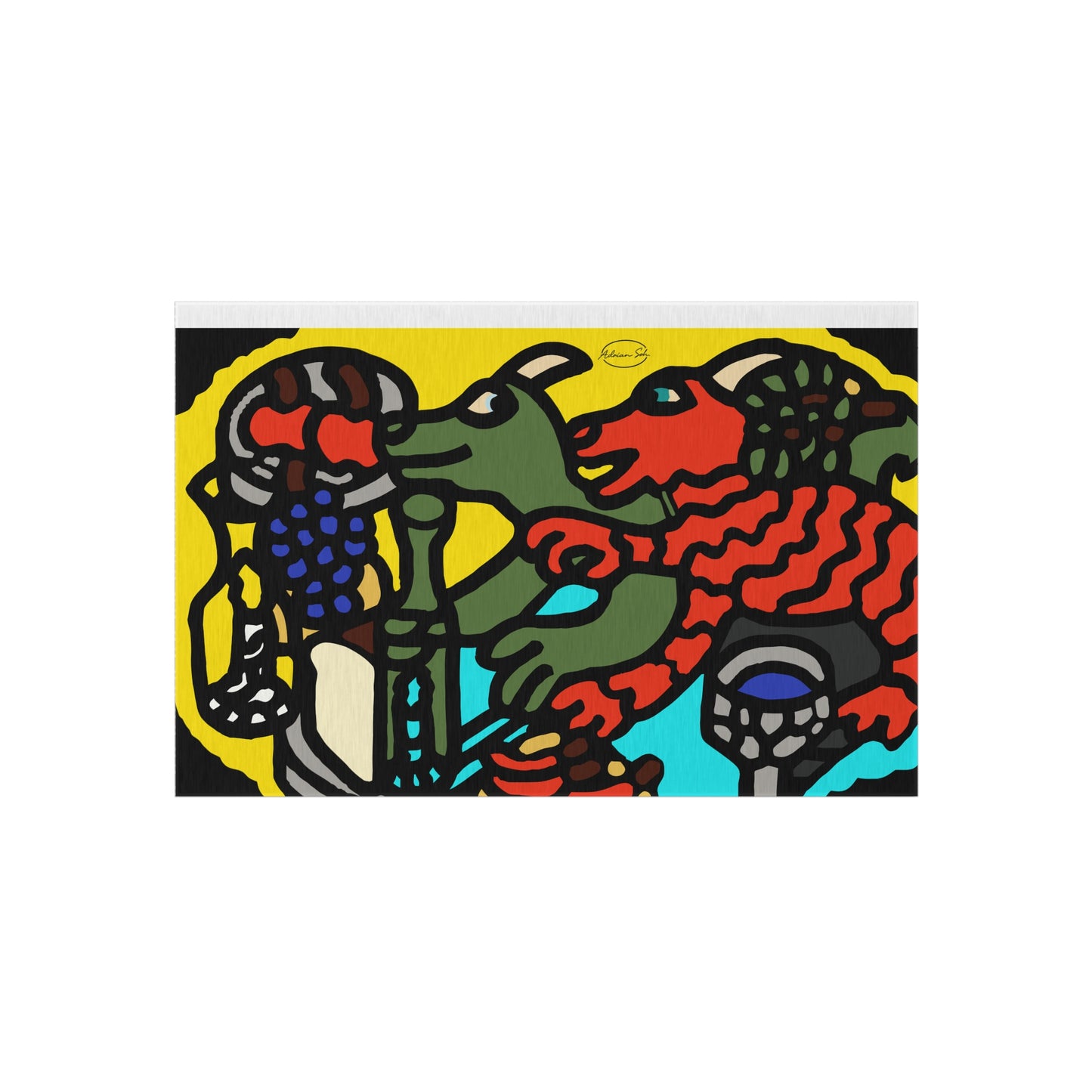 Two dragons enjoying a feast together — Outdoor Rug