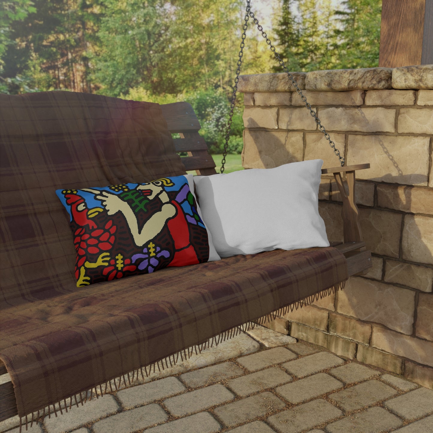 The hen gaining a blessing from a fairy — Outdoor Pillow