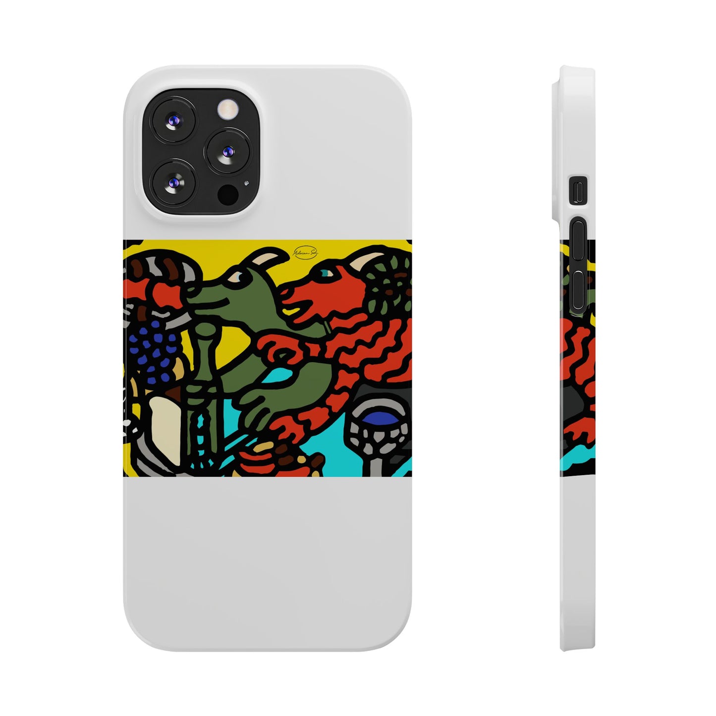 Two dragons enjoying a feast together Slim Phone Case