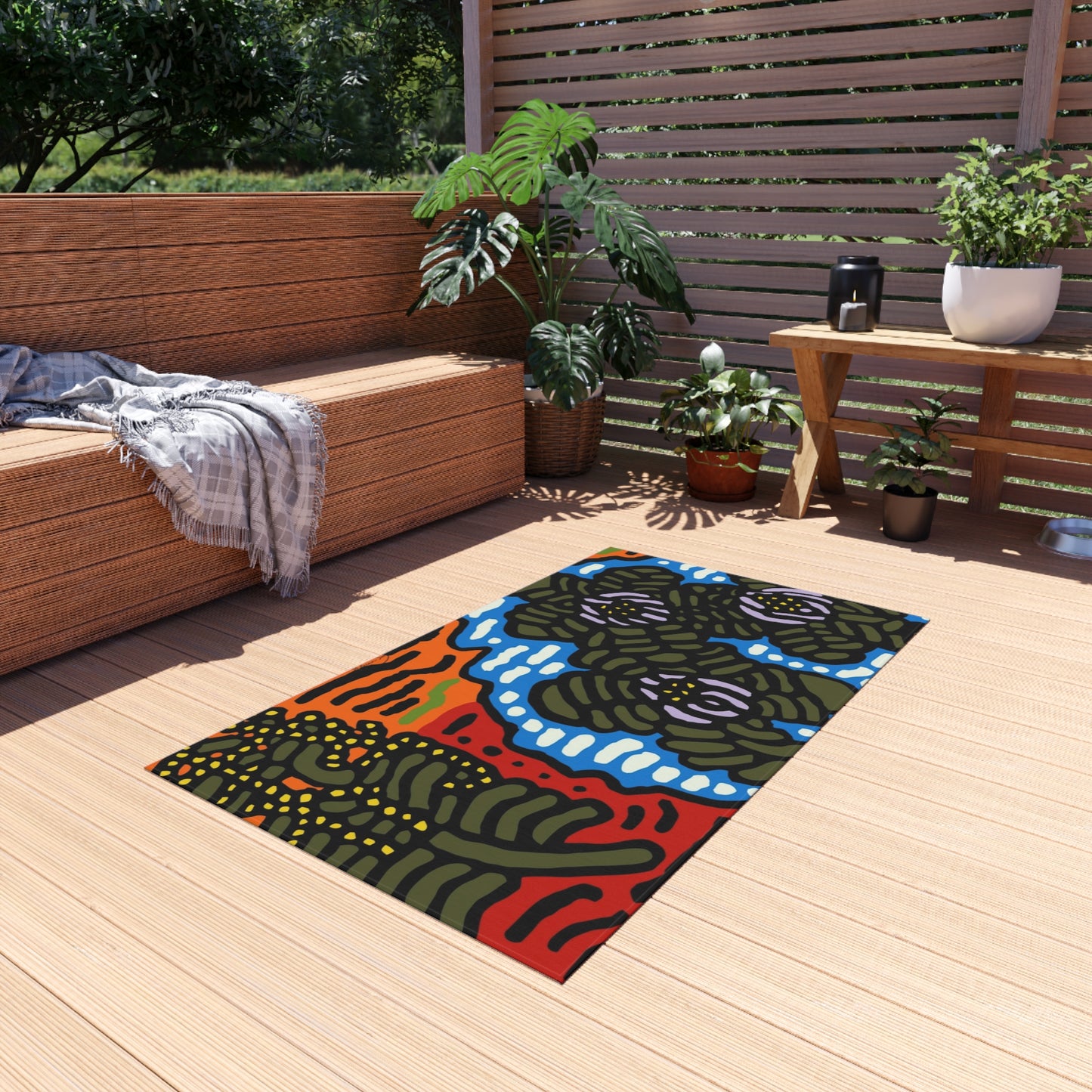 The Sri Lankan Water Lilies Meets The Australian Wattle — Outdoor Rug