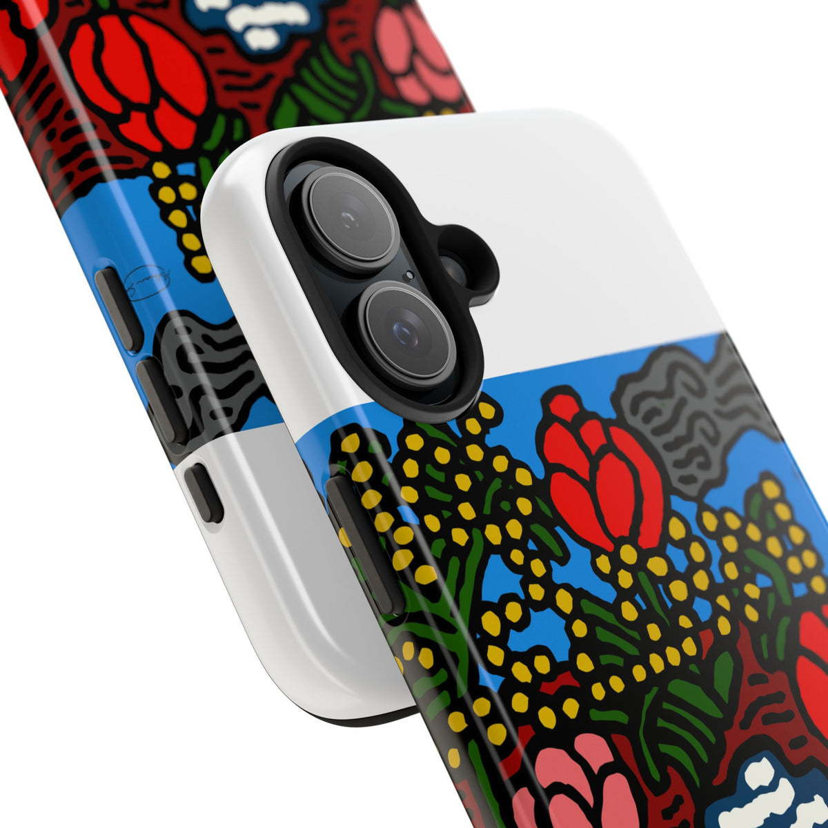 A field of tulips next to a wattle Tough Phone Case