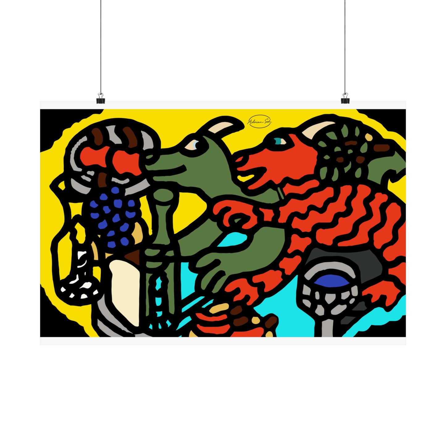 Two dragons enjoying a feast together Matte Poster Horizontal (Large)
