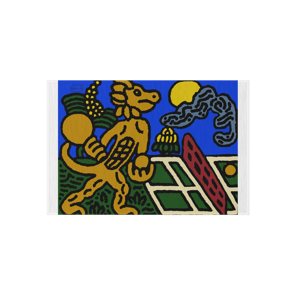 Blue Fiesta Outdoor Rug — Colorful Aztec Dog Design Doormat - Ready for making big serves in life