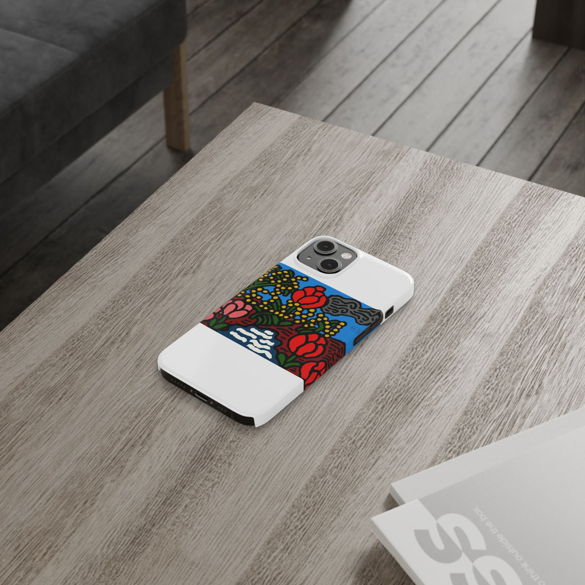 A field of tulips next to a wattle Slim Phone Case