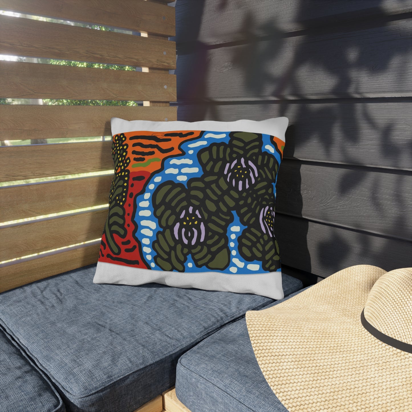 The Sri Lankan Water Lilies Meets The Australian Wattle — Outdoor Pillow