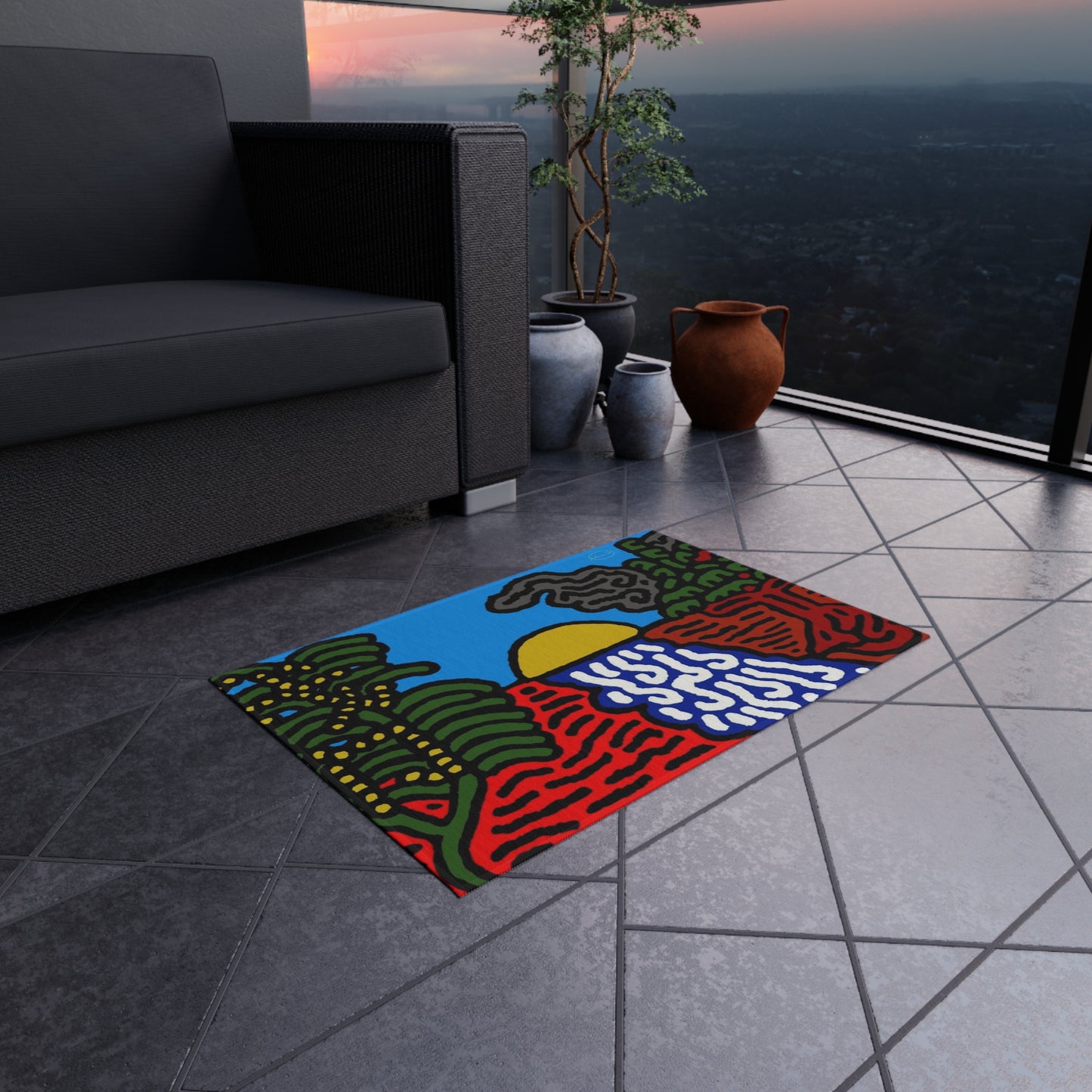 The river that joins the Australian wattle — Outdoor Rug