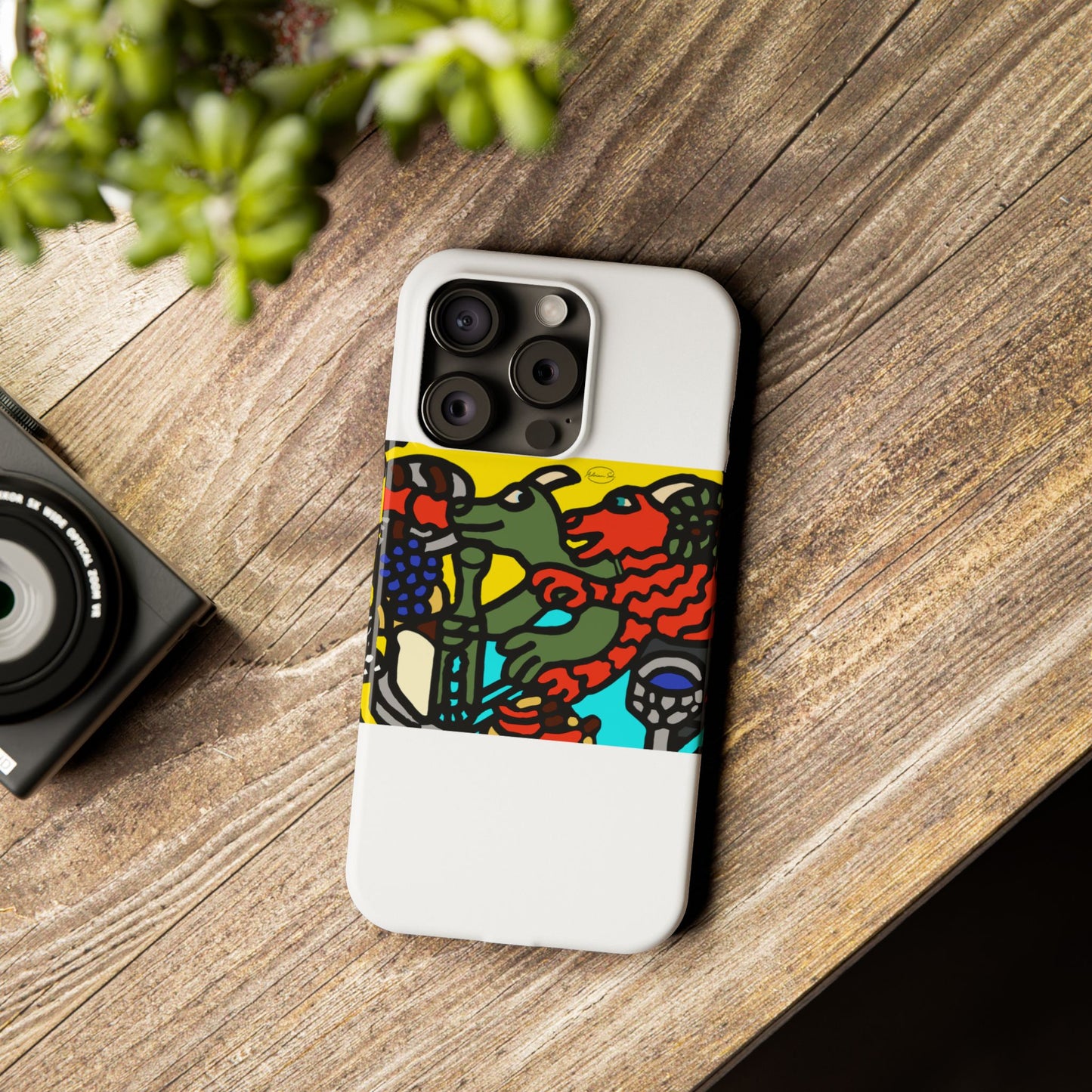 Two dragons enjoying a feast together Slim Phone Case