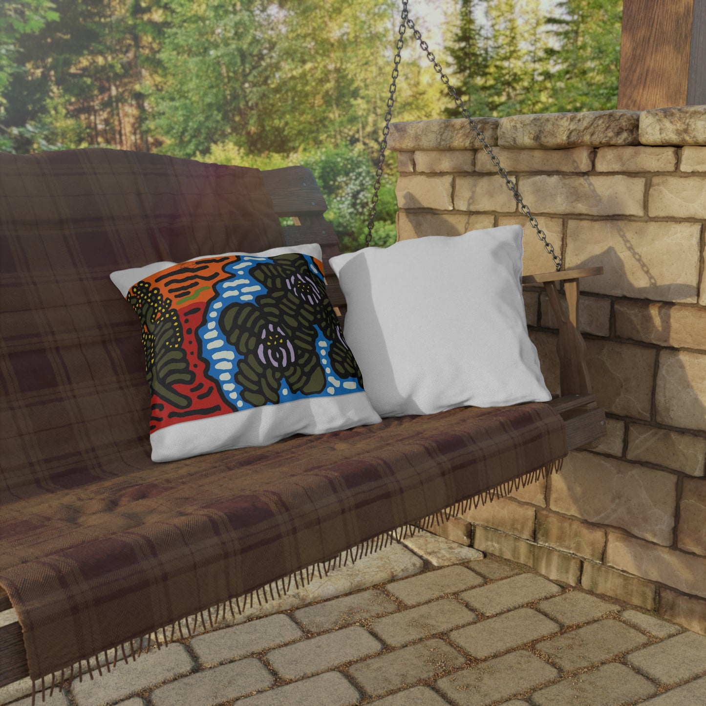 The Sri Lankan Water Lilies Meets The Australian Wattle — Outdoor Pillow