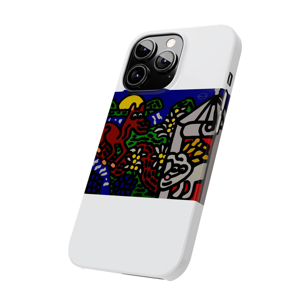 Bunny welcoming a friendly horse on his journey Slim Phone Case