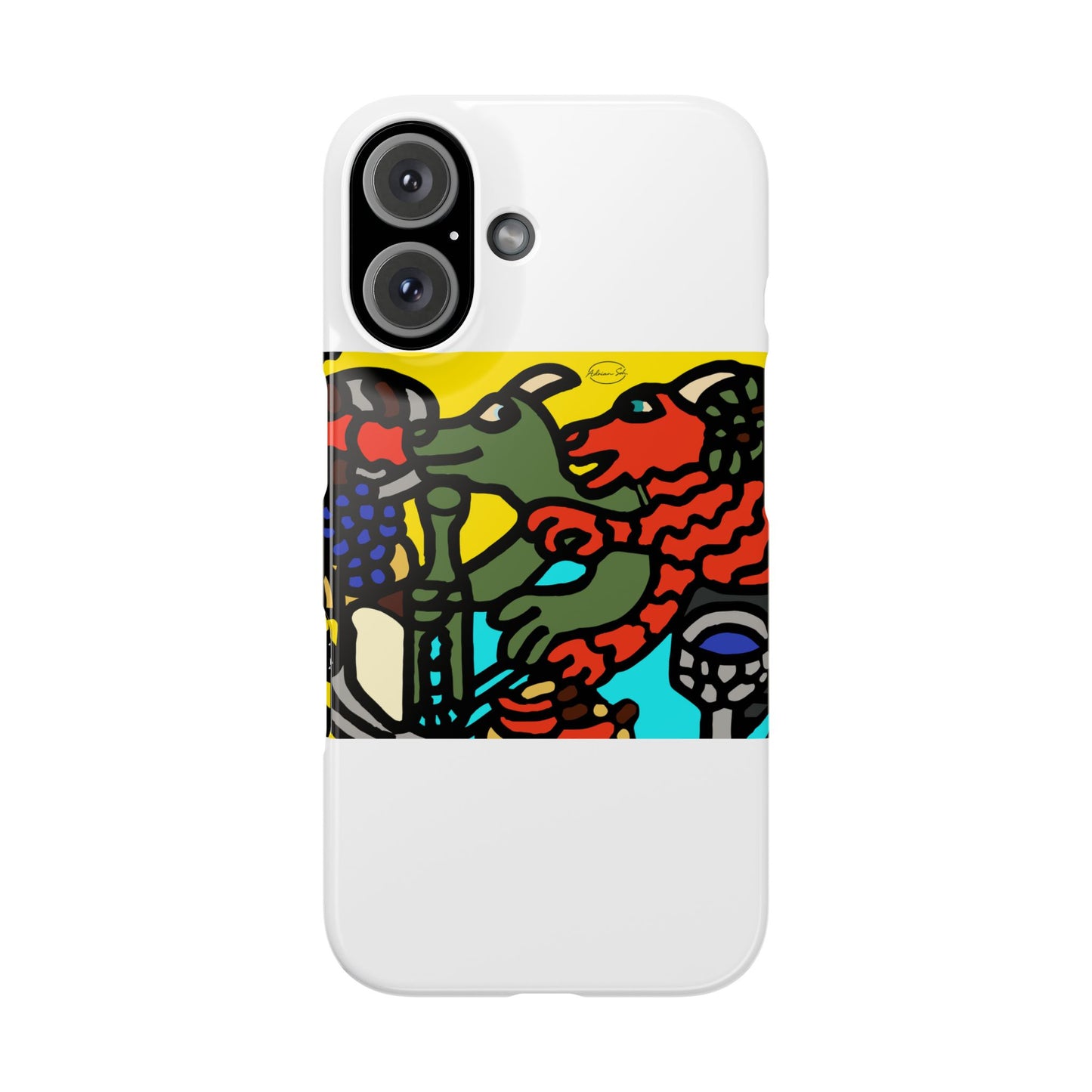 Two dragons enjoying a feast together Slim Phone Case