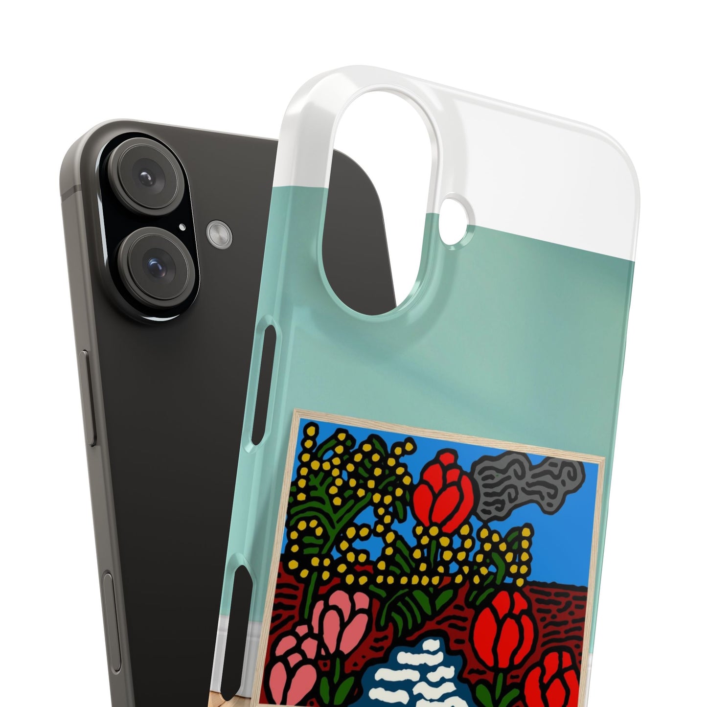 A field of tulips next to a wattle Slim Phone Case