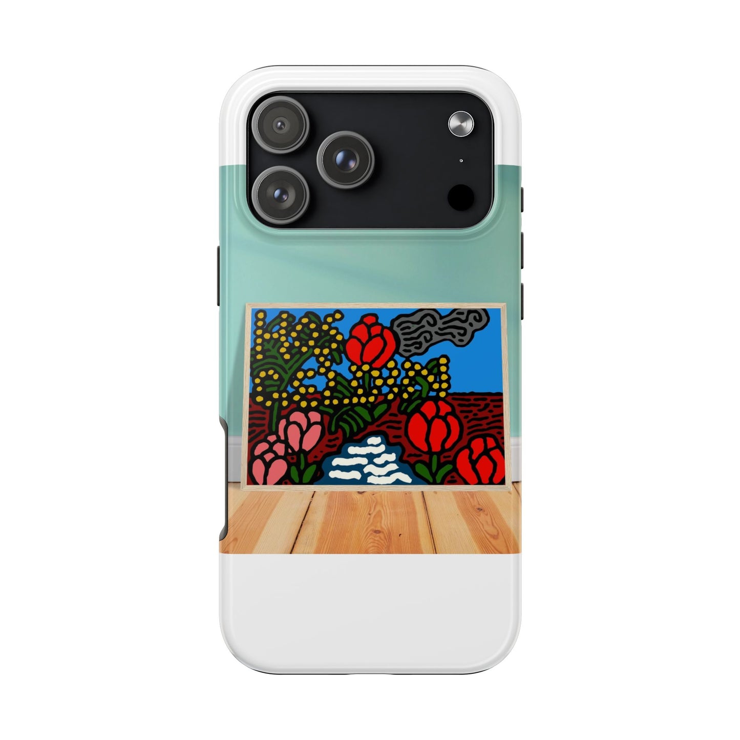 A field of tulips next to a wattle Tough Phone Case