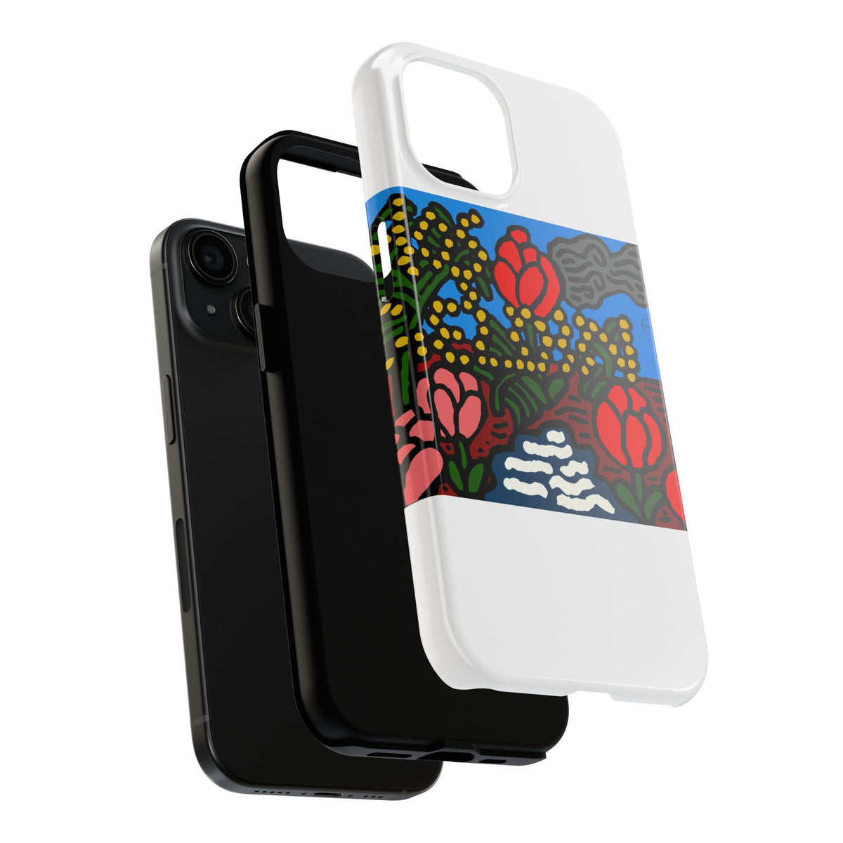 A field of tulips next to a wattle Tough Phone Case
