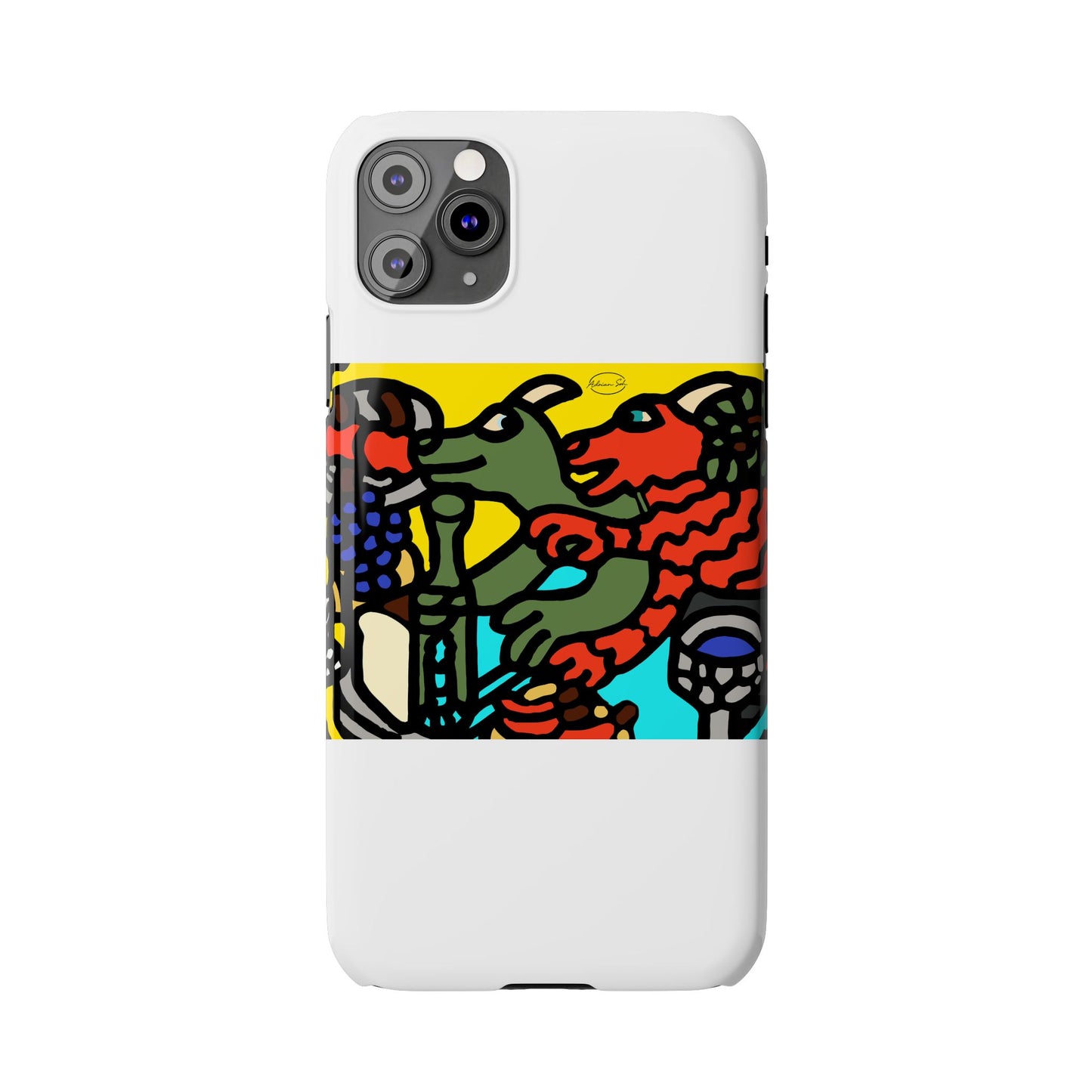 Two dragons enjoying a feast together Slim Phone Case