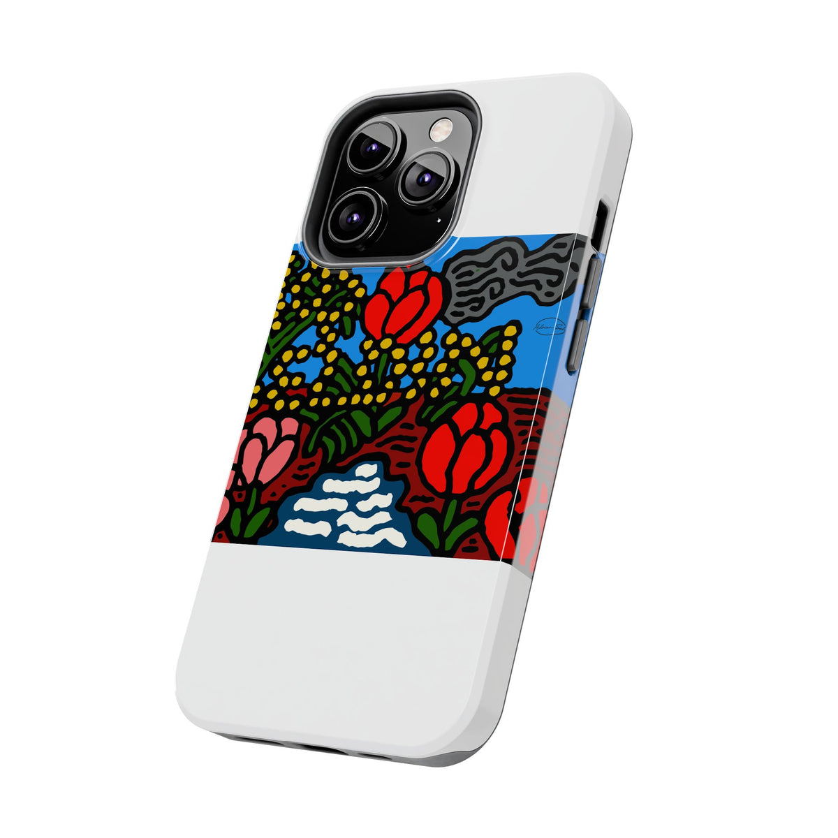A field of tulips next to a wattle Tough Phone Case