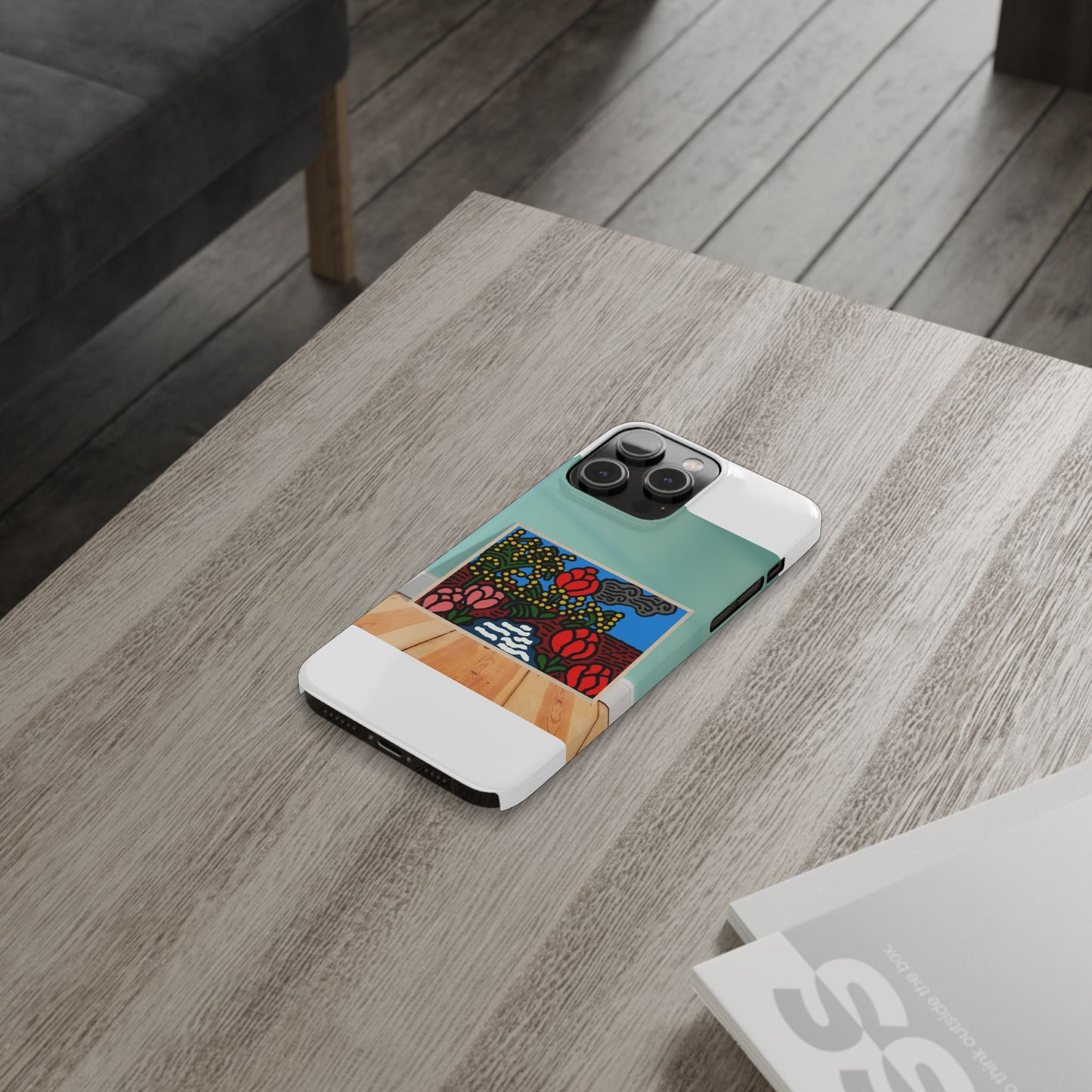 A field of tulips next to a wattle Slim Phone Case