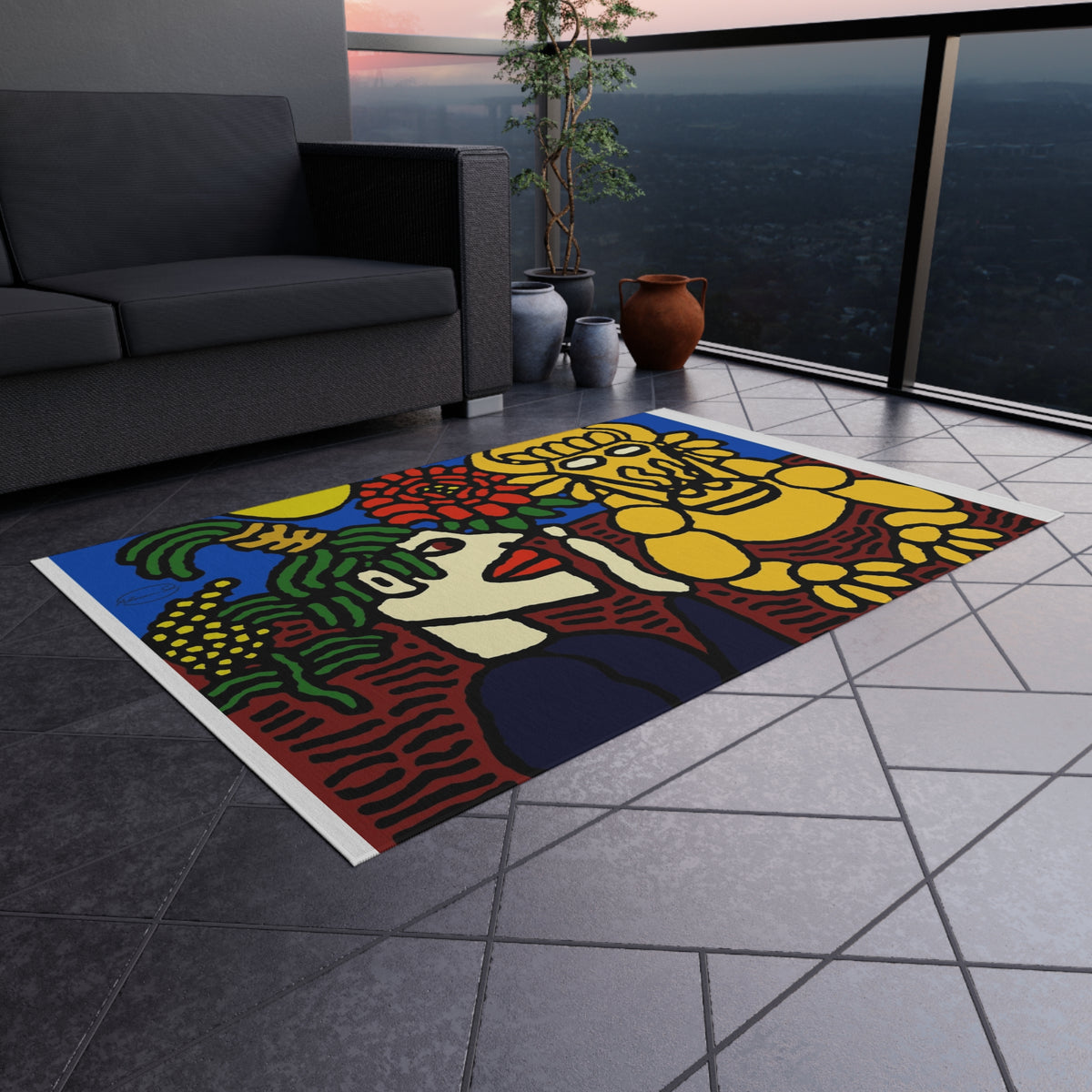 The warrior hailing the mighty golden dragon — Outdoor Rug
