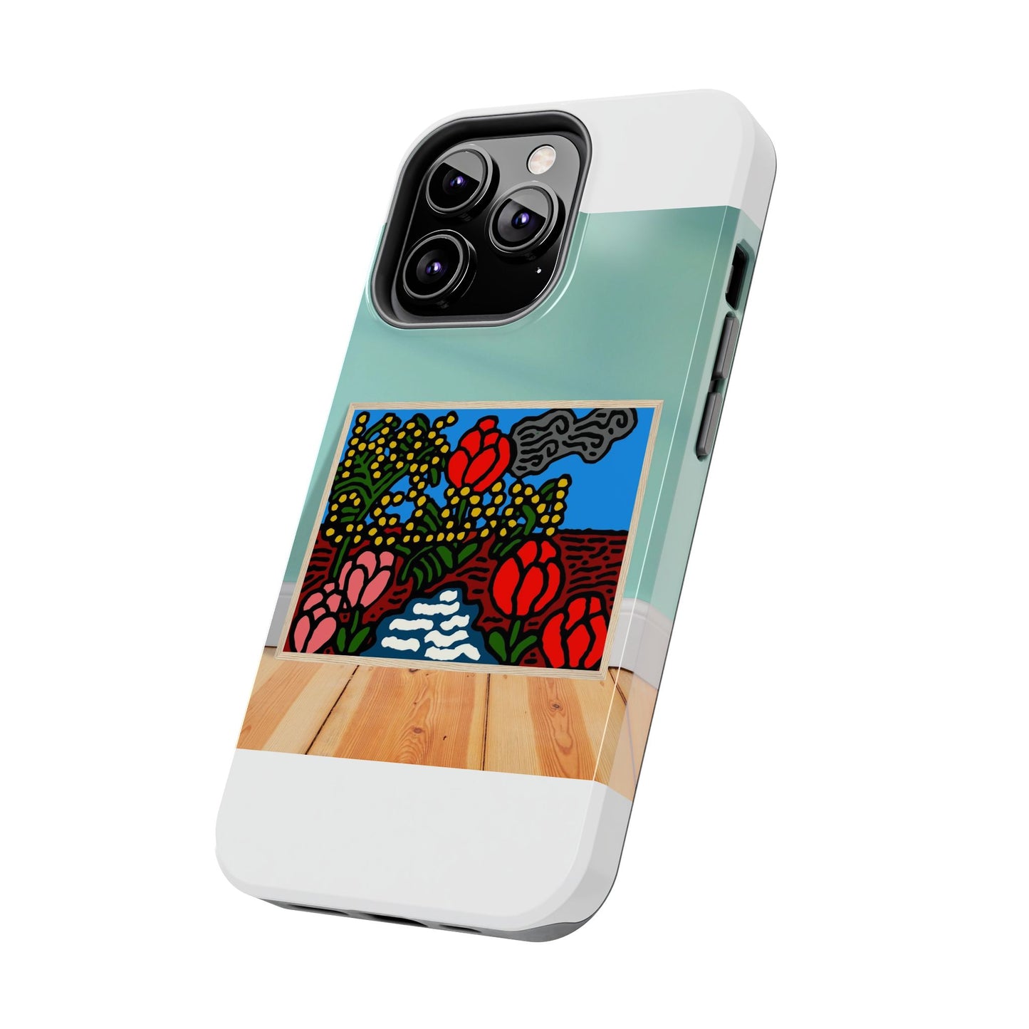 A field of tulips next to a wattle Tough Phone Case