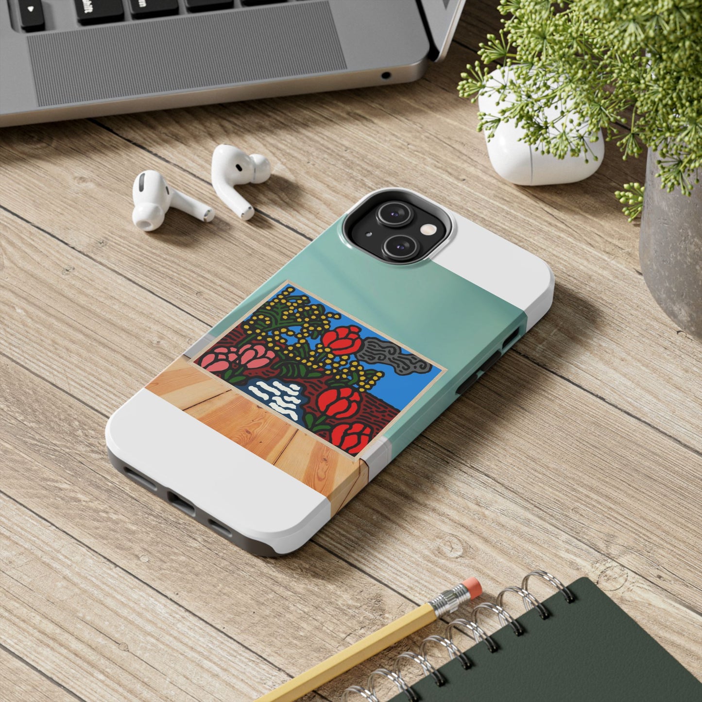 A field of tulips next to a wattle Tough Phone Case