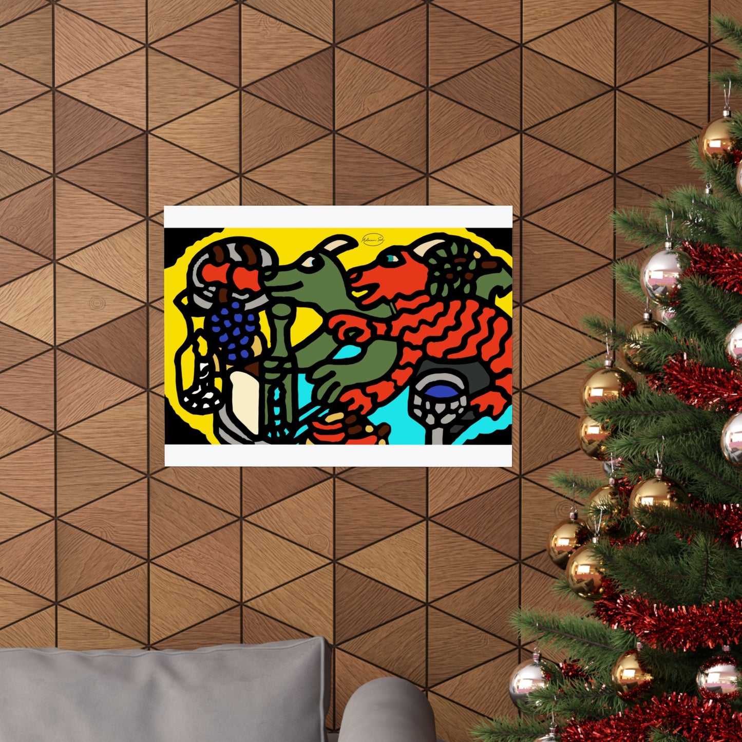 Two dragons enjoying a feast together Matte Poster Horizontal (Large)