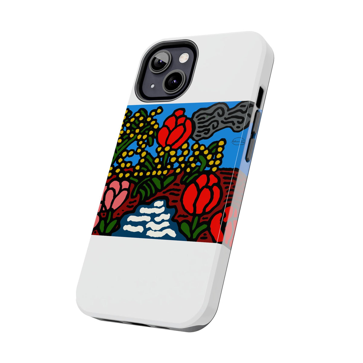 A field of tulips next to a wattle Tough Phone Case