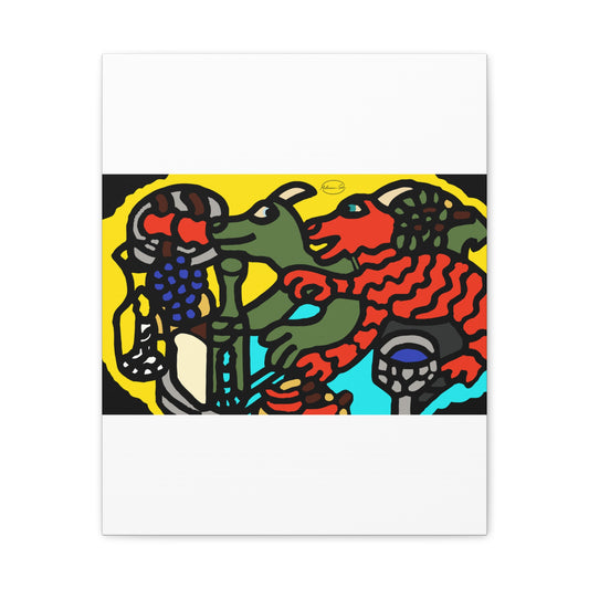 Two dragons enjoying a feast together Canvas (Large)