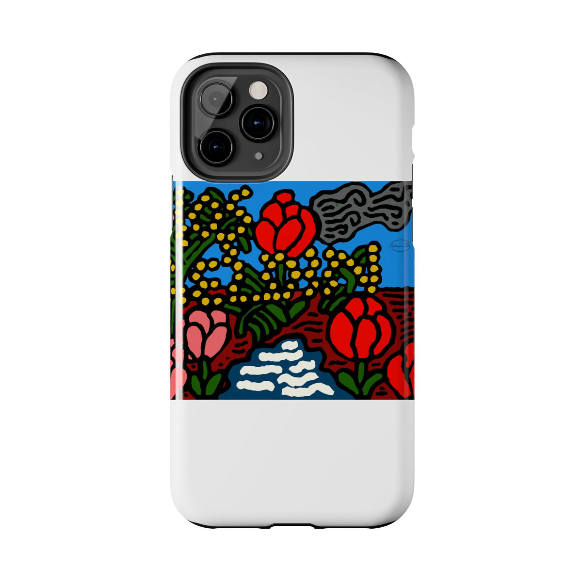 A field of tulips next to a wattle Tough Phone Case