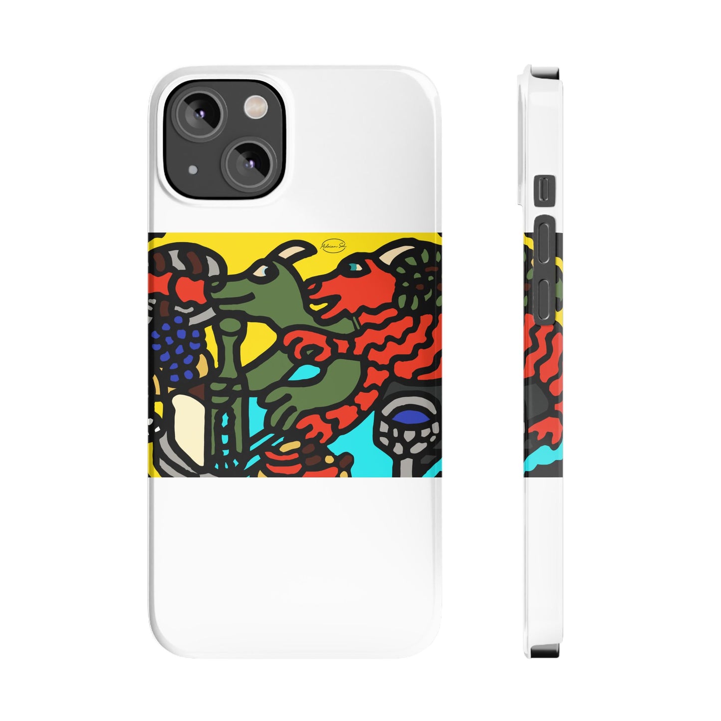 Two dragons enjoying a feast together Slim Phone Case