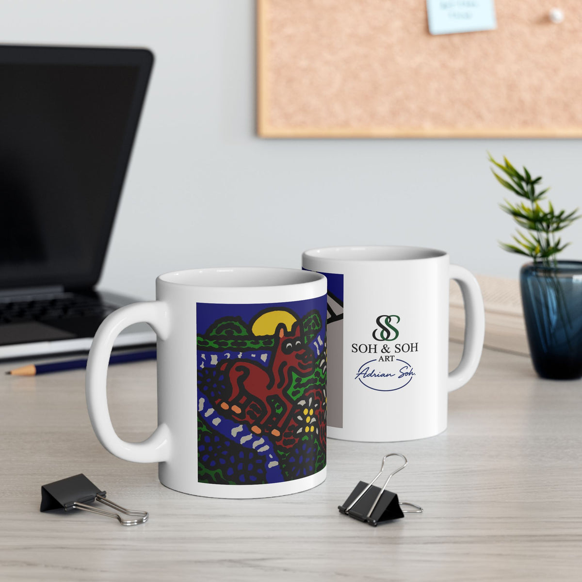 Bunny welcoming a friendly horse on his journey - Ceramic Mug 11oz
