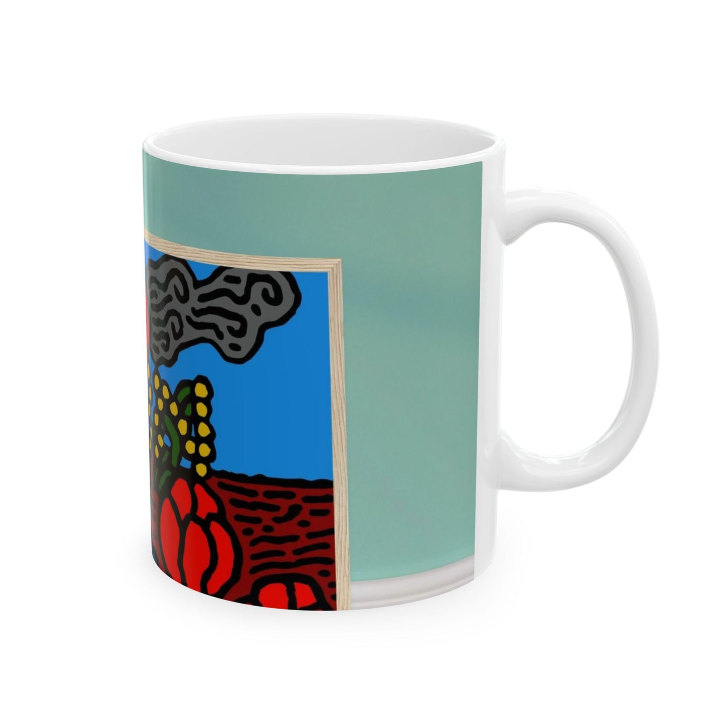 A field of tulips next to a wattle Ceramic Mug
