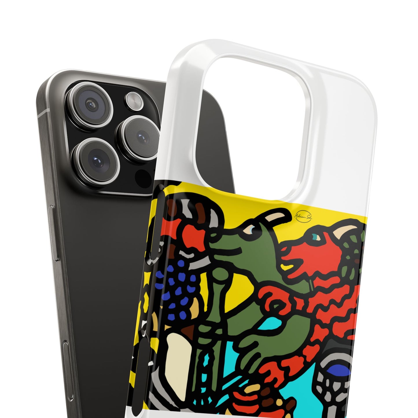 Two dragons enjoying a feast together Slim Phone Case