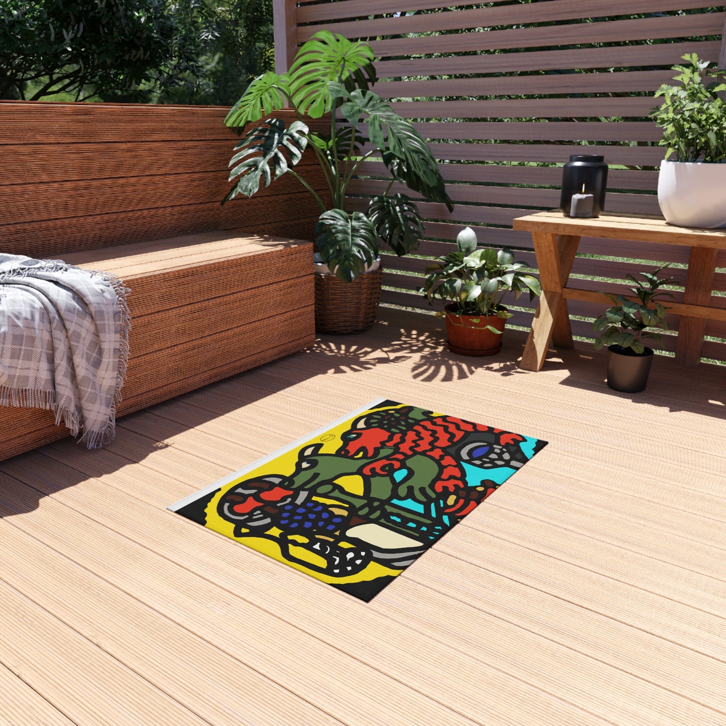 Two dragons enjoying a feast together — Outdoor Rug