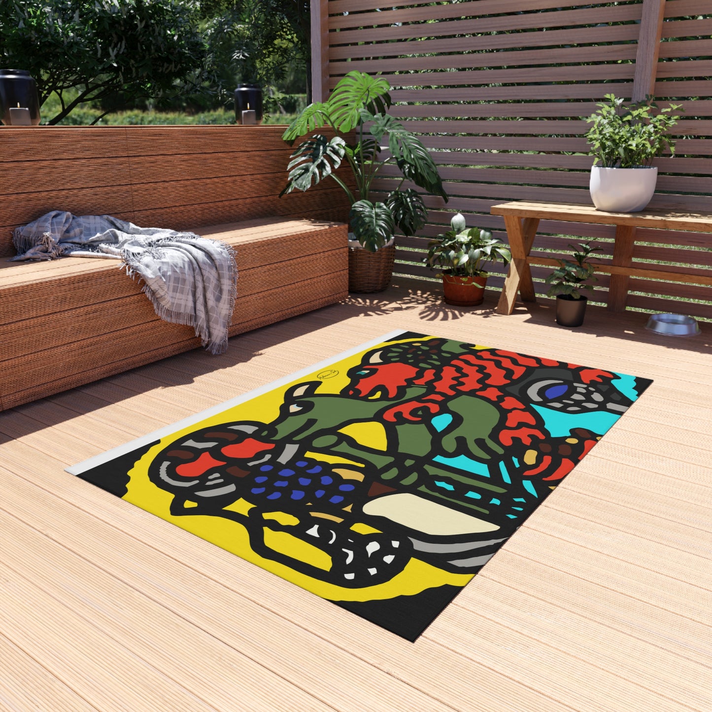 Two dragons enjoying a feast together — Outdoor Rug